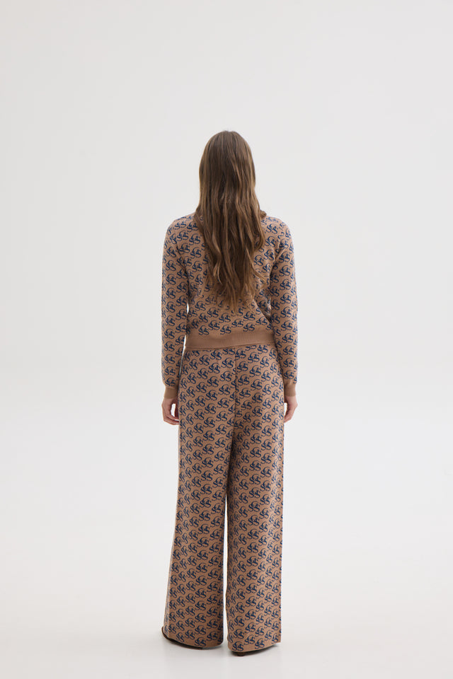 NANCY KNIT PANTS BEIGE/BLUE SSG PRINT