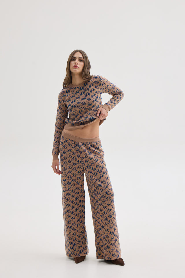 NANCY KNIT TOP BEIGE/BLUE SSG PRINT