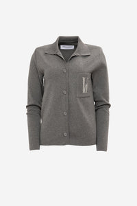GREY KNIT CARDIGAN WITH VK EMBROIDERY