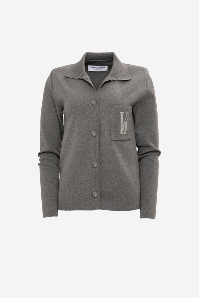 GREY KNIT CARDIGAN WITH VK EMBROIDERY