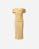 BUTTER YELLOW DRAPED MIDI DRESS