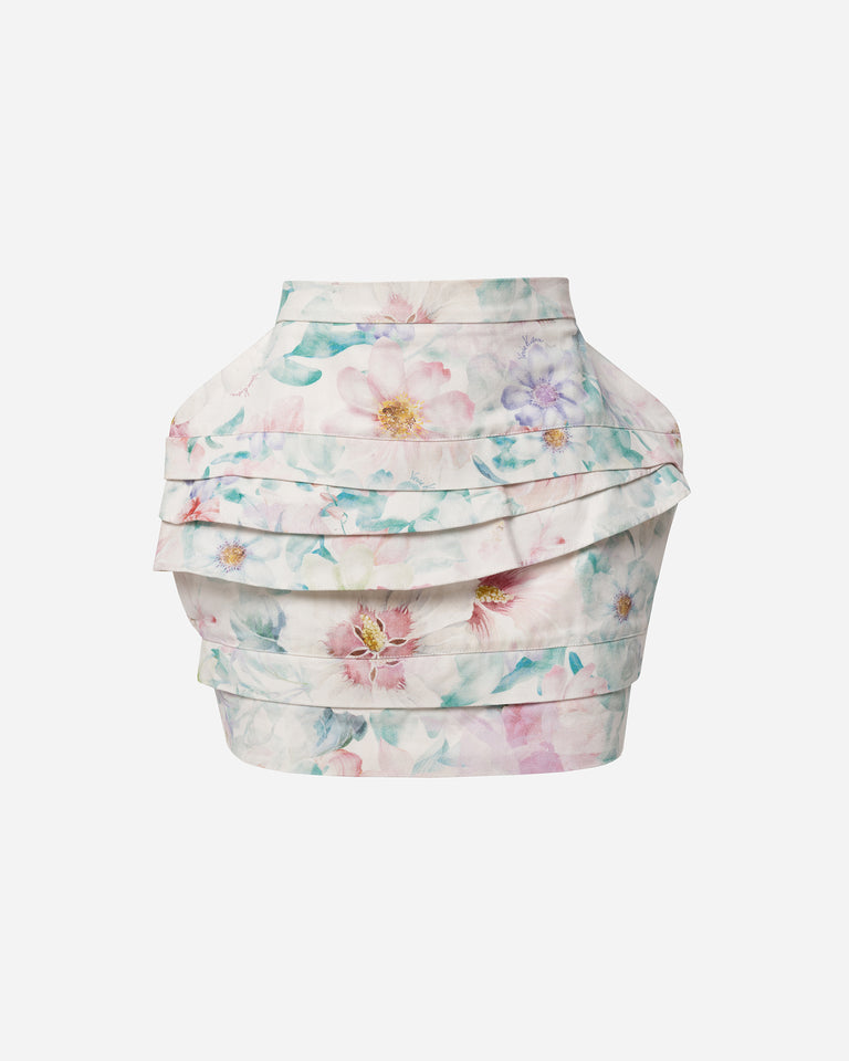 PASTEL FLORAL DENIM MINI SKIRT