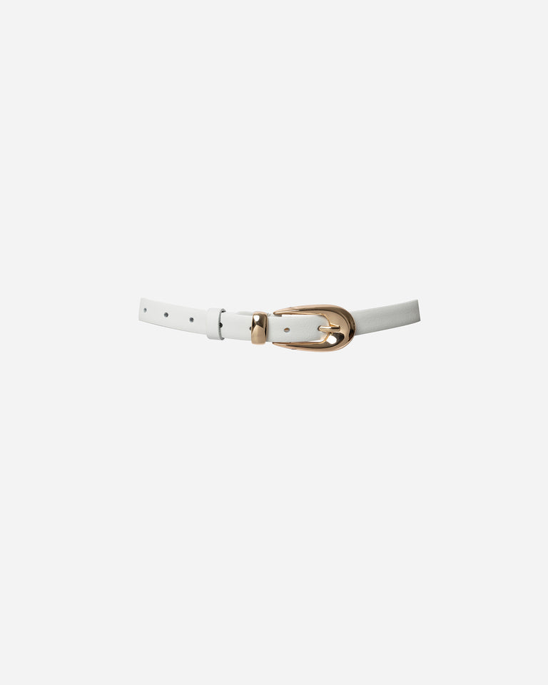 WHITE LEATHER BELT WITH GOLD BUCKLE