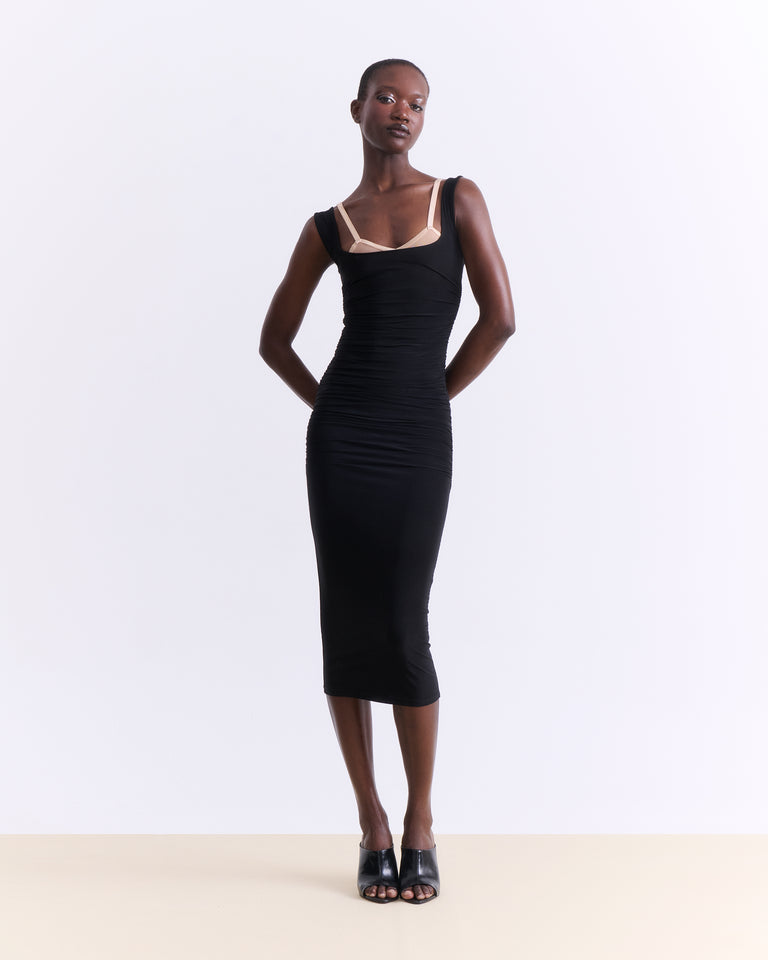 BLACK FITTED MIDI DRESS