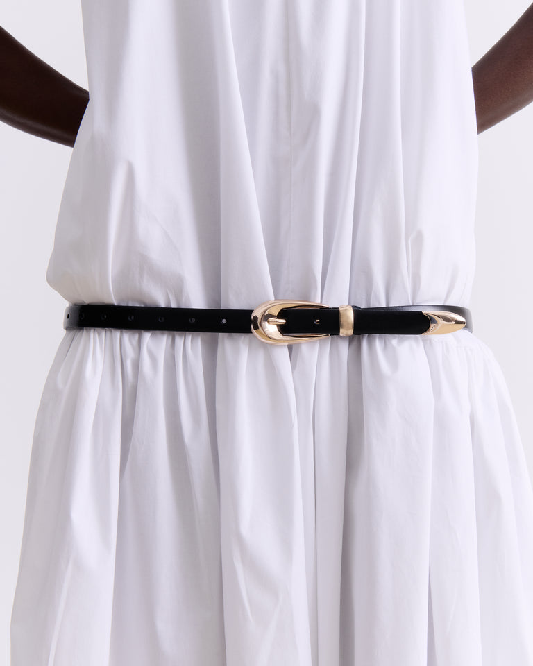 SLIM LEATHER BELT WITH GOLD BUCKLE