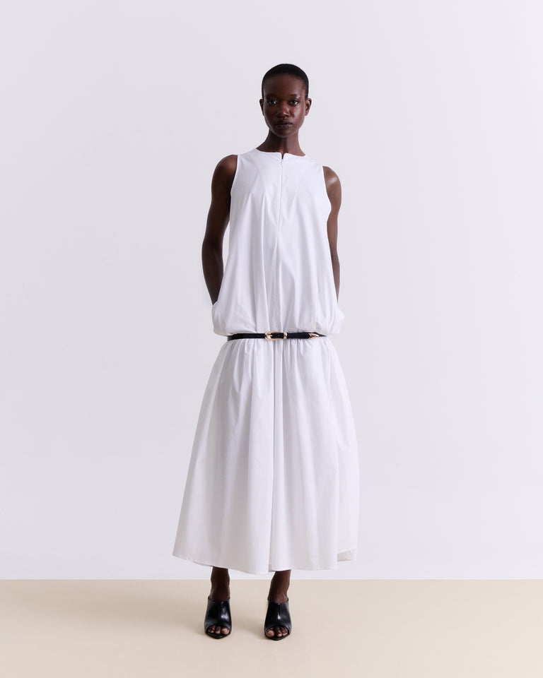 WHITE COTTON MIDI DRESS
