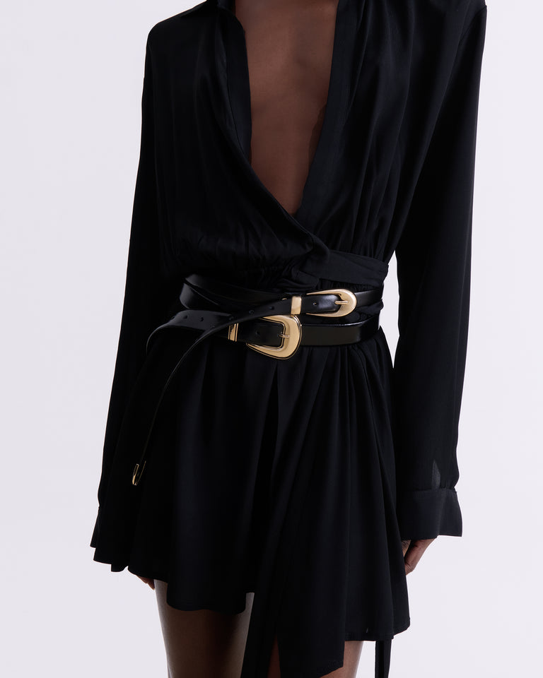 BLACK LEATHER BELT WITH GOLD BUCKLE