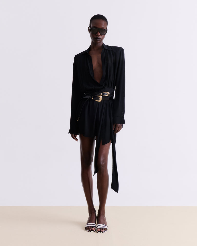 BLACK WRAP MINI DRESS