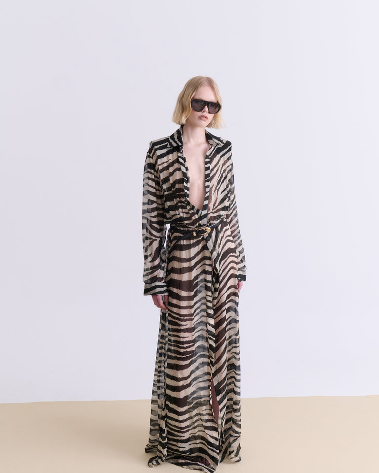 ZEBRA PRINT CHEMISIER MAXI DRESS