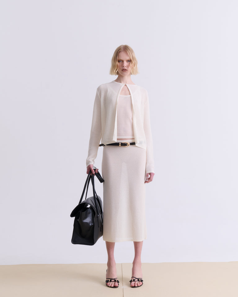 CREAM KNIT MIDI SKIRT