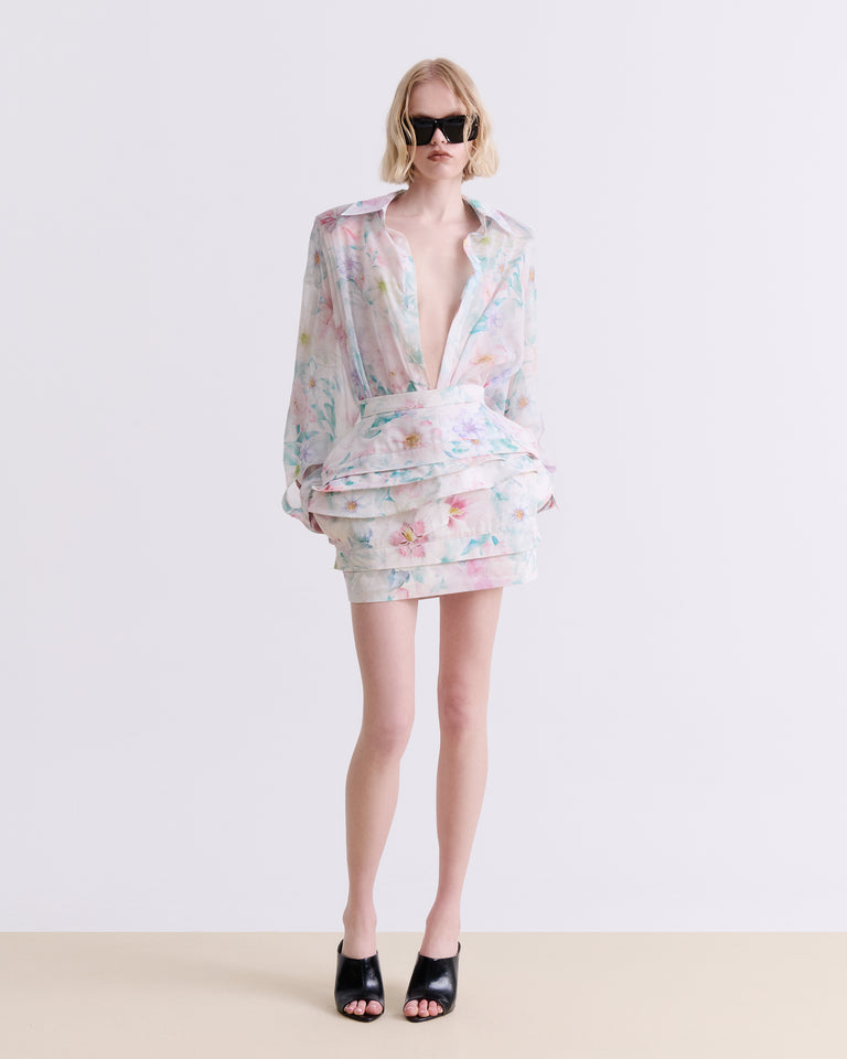 PASTEL FLORAL DENIM MINI SKIRT