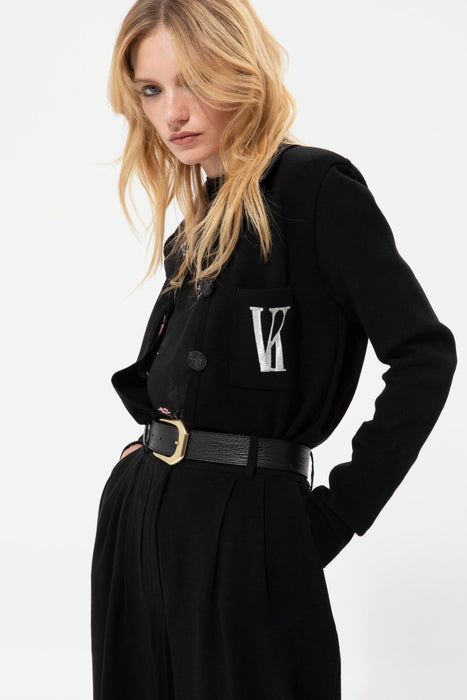 BLACK KNIT CARDIGAN WITH VK EMBROIDERY