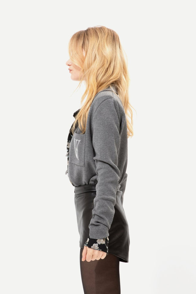 GREY KNIT CARDIGAN WITH VK EMBROIDERY
