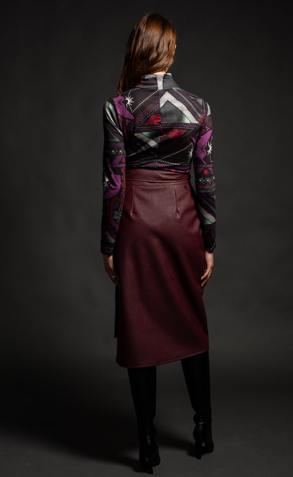 SUBCULTURE WRAP SKIRT -Eco Leather BORDEAUX