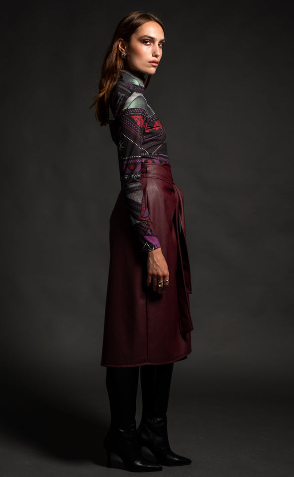 SUBCULTURE WRAP SKIRT -Eco Leather BORDEAUX