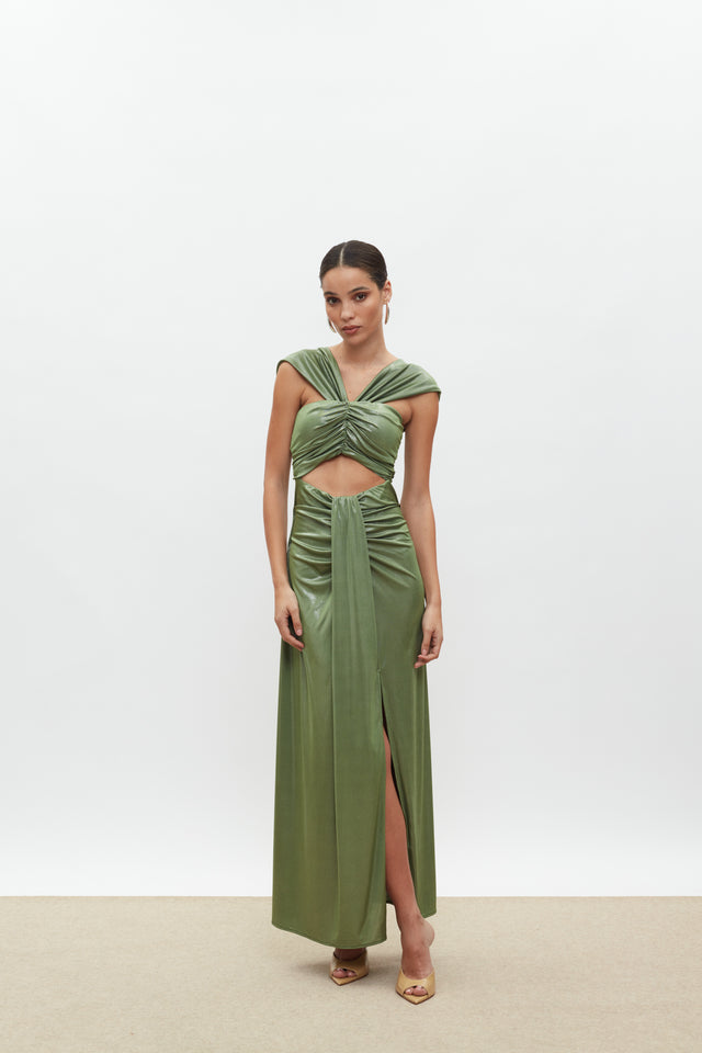 DAPHNE DRESS | METALLIC OLIVE