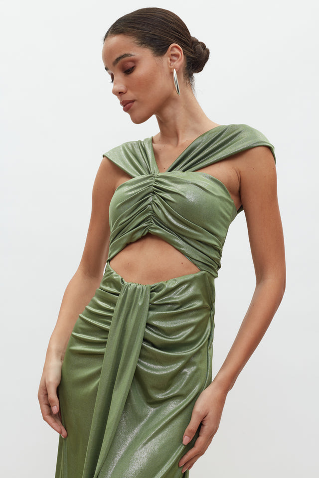 DAPHNE DRESS | METALLIC OLIVE