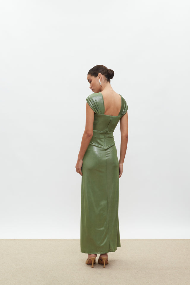DAPHNE DRESS | METALLIC OLIVE