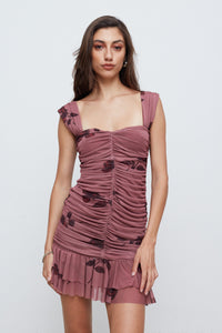 LAYLA MINI DRESS | DUSTY PINK/BORDEAUX PEONIES