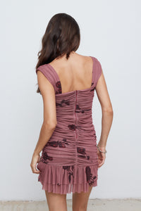 LAYLA MINI DRESS | DUSTY PINK/BORDEAUX PEONIES