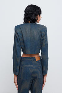 STACIE CROP BLAZER | BLUE DENIM