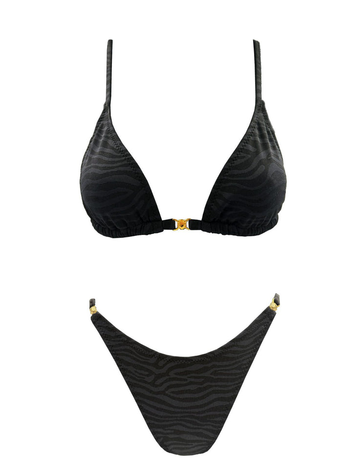 BLACK ZEBRA SHELL TRIANGLE BIKINI