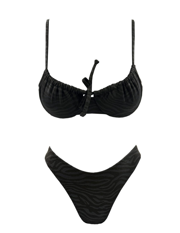 BLACK ZEBRA RUCHED UNDERWIRE BIKINI
