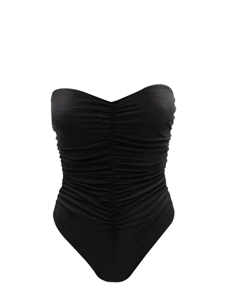 SHINY BLACK SYTRAPLESS ONE PIECE