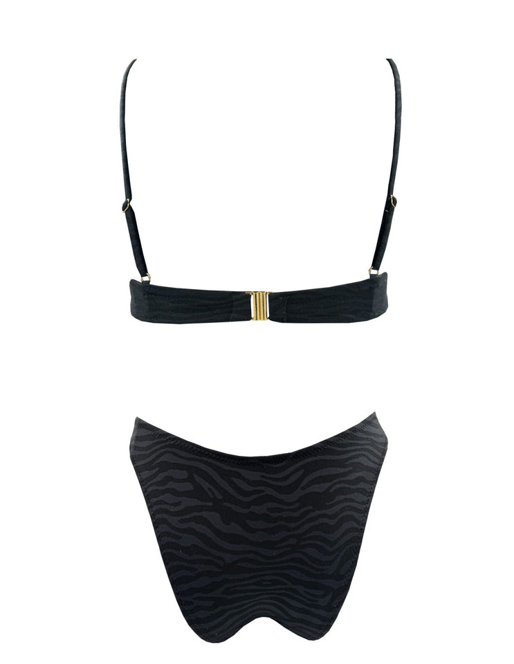 BLACK ZEBRA RUCHED UNDERWIRE BIKINI