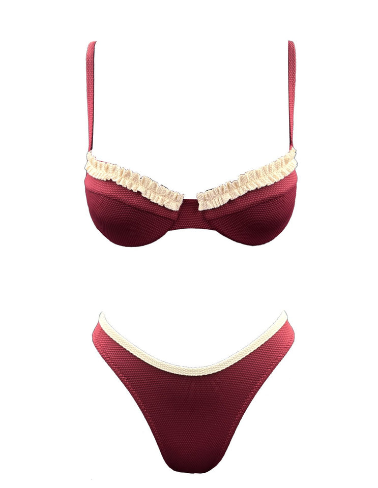WINE – IVORY RUFFLED BIKINI