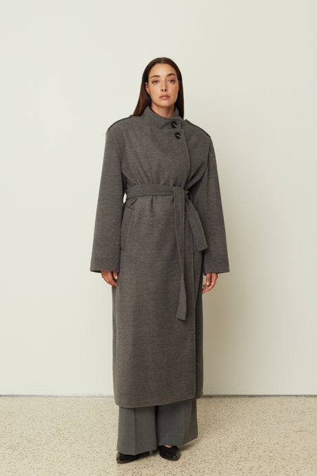 LONG COAT WITH BELT GREY