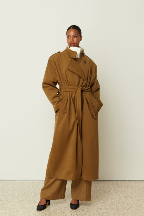 LONG COAT WITH BELT KHAKI