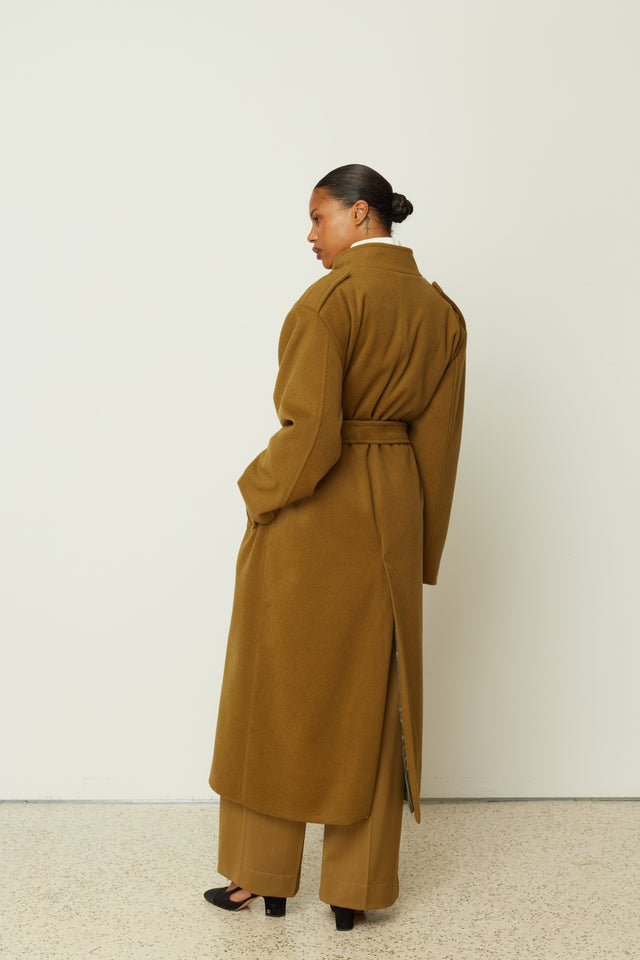 LONG COAT WITH BELT KHAKI