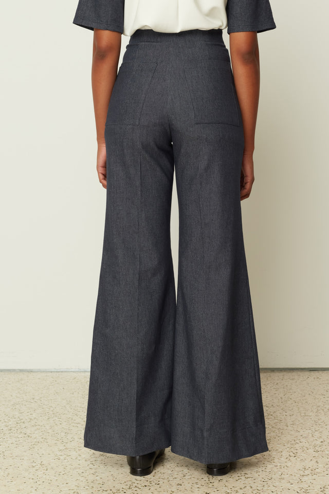 HIGH-WAISTED DENIM WIDE PANTS