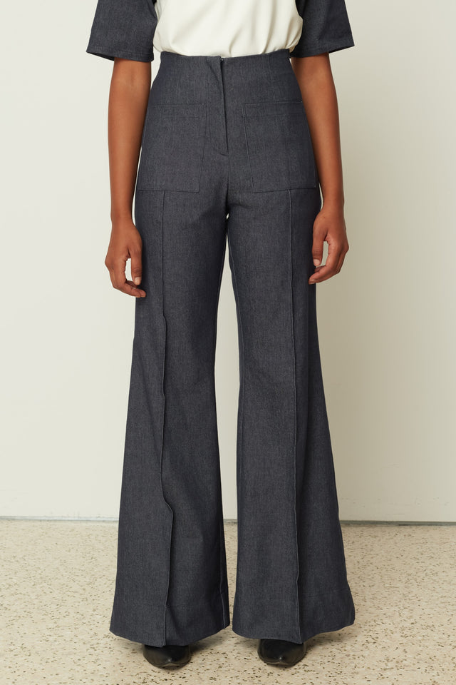HIGH-WAISTED DENIM WIDE PANTS