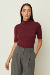 RIB KNIT TOP BORDEAUX ONE SIZE
