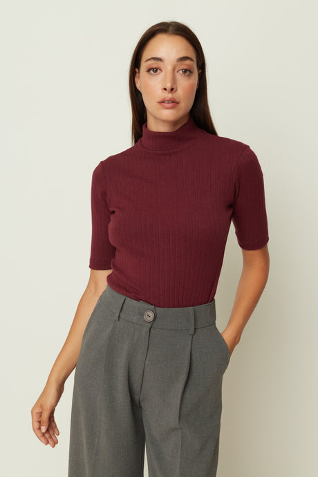 RIB KNIT TOP BORDEAUX ONE SIZE
