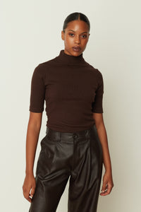 RIB KNIT TOP BROWN ONE SIZE