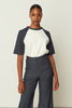 DENIM LOOK SLEEVE T-SHIRT WHITE