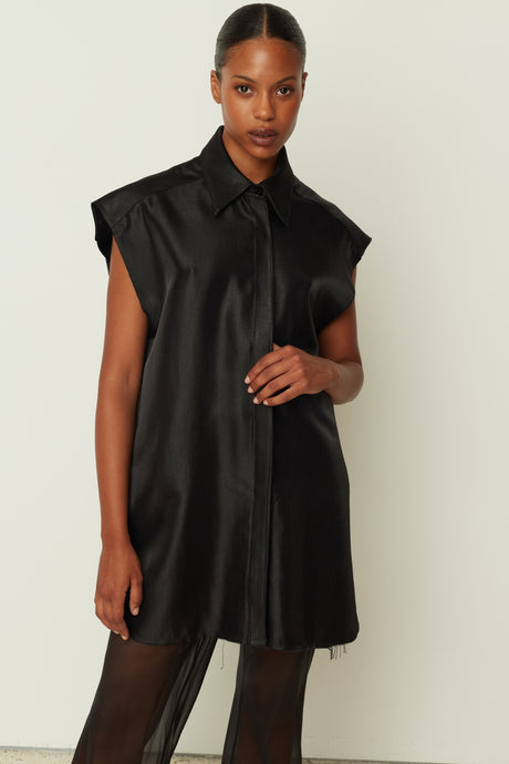 METALLIC SHIRT DRESS BLACK ONE SIZE