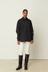 BLACK COTTON BUTTON BACK SHIRT