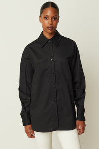 BLACK COTTON BUTTON BACK SHIRT