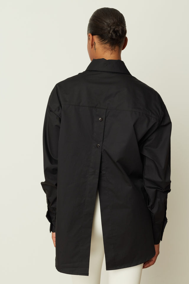 BLACK COTTON BUTTON BACK SHIRT
