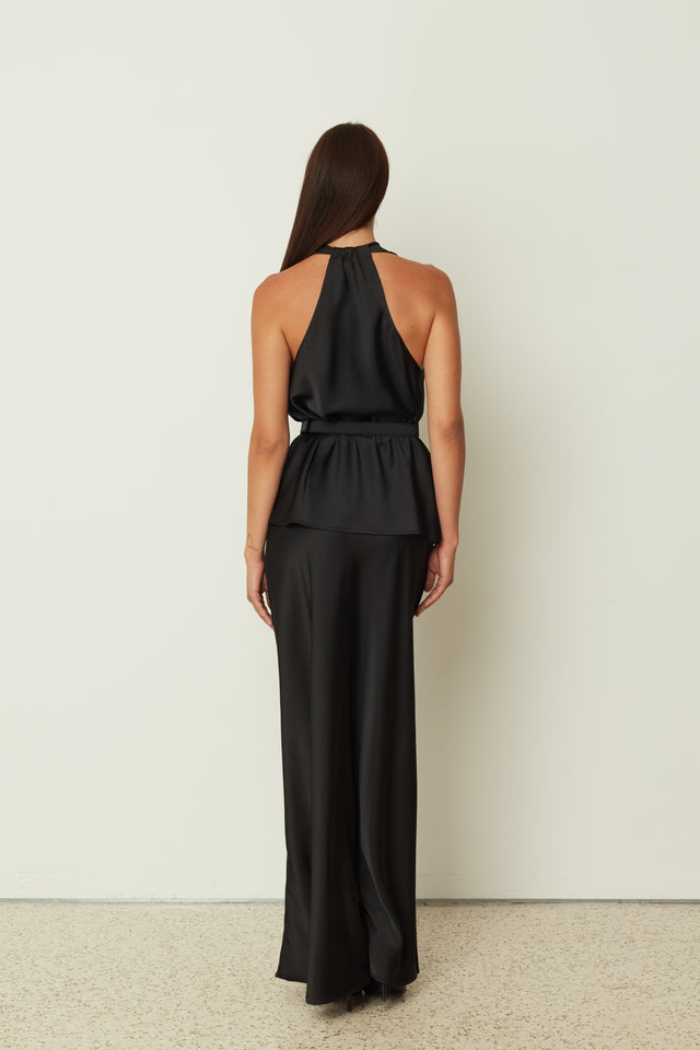 SATIN LONG SKIRT BLACK