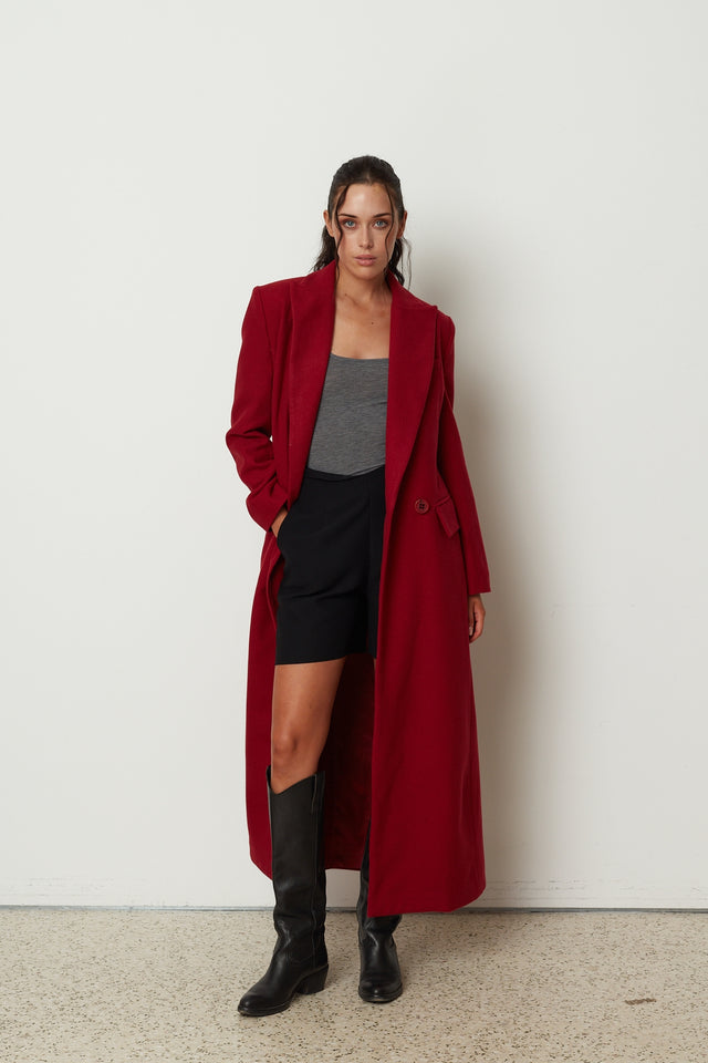 BELTED COAT RED