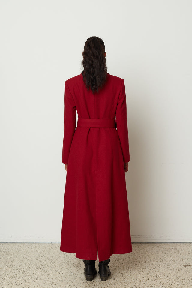 BELTED COAT RED