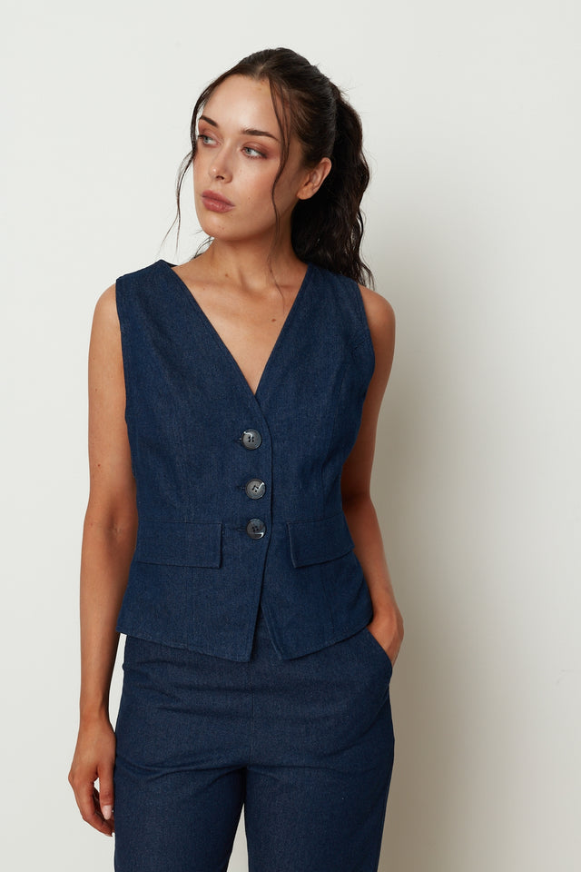 DENIM VEST DARK BLUE