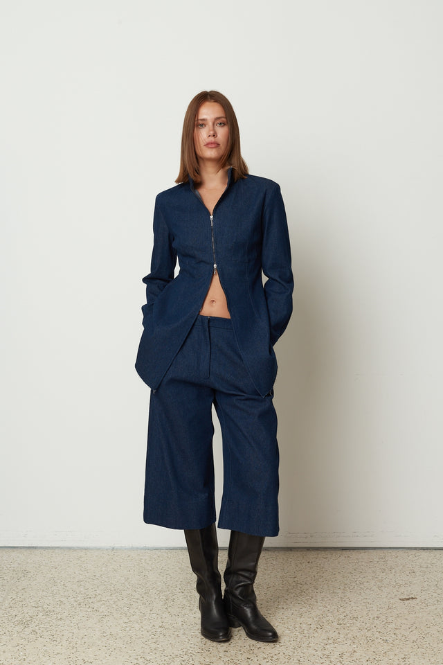 DENIM ZIP CULOTTES DARK BLUE