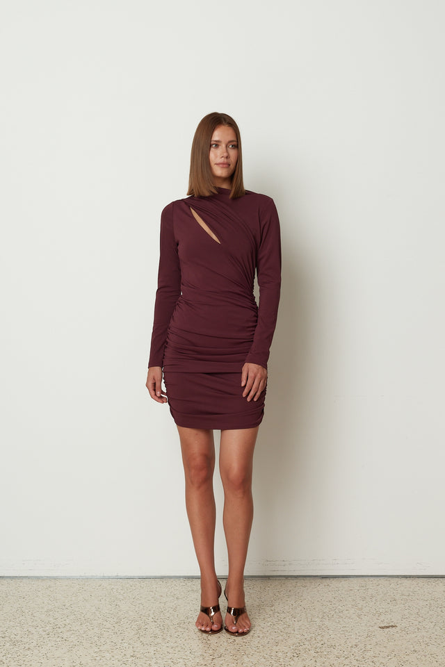 CUT OUT MINI DRESS BORDEAUX