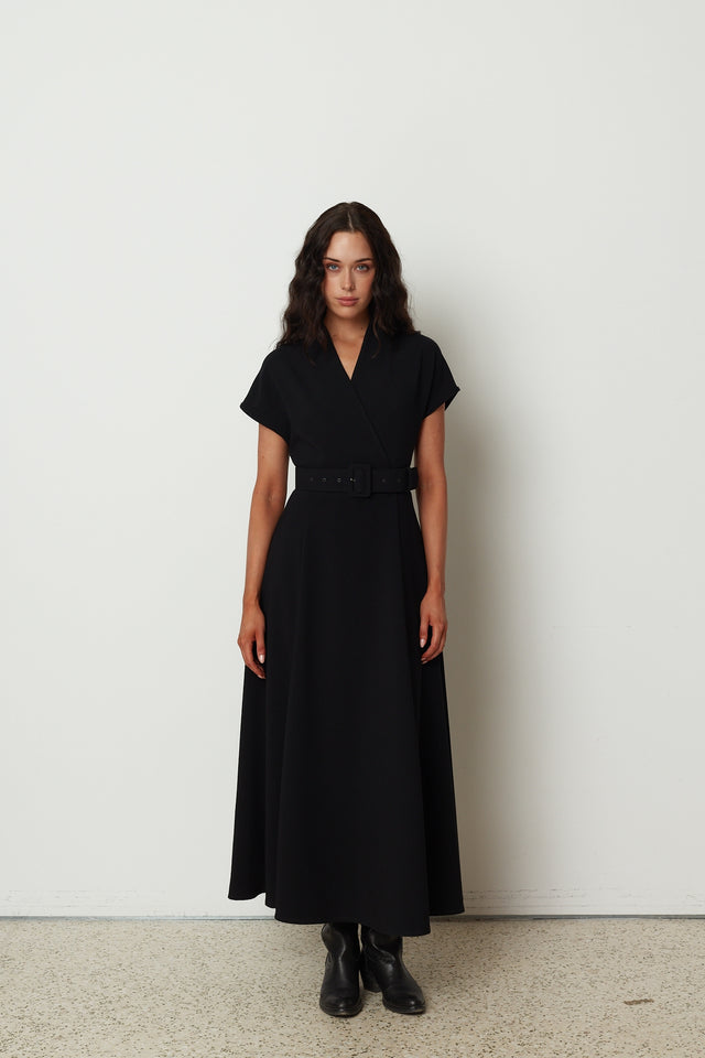 FOLD OVER MIDI DRESS BLACK